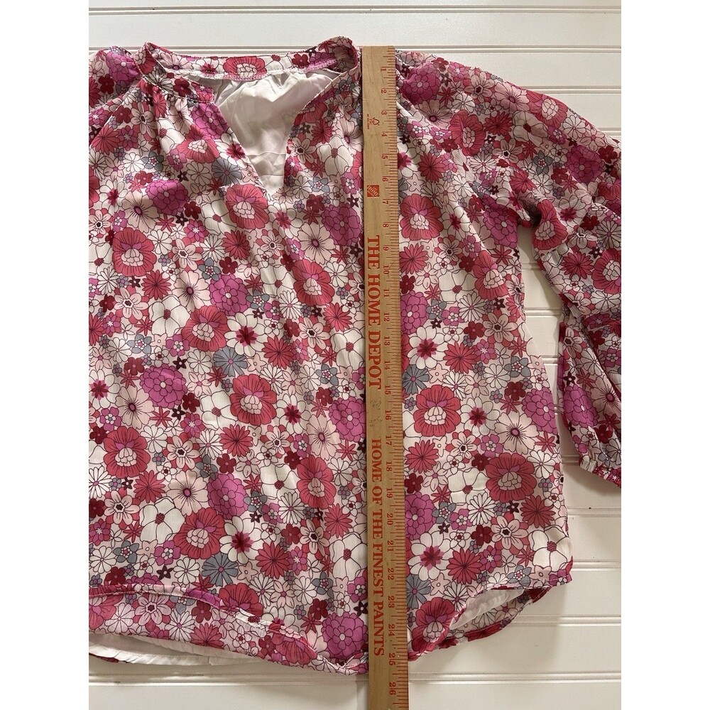 Boutique Floral Blouse Women Large L Pink Coral Long Sleeve Lined Flowy Scoop - Picture 5 of 9